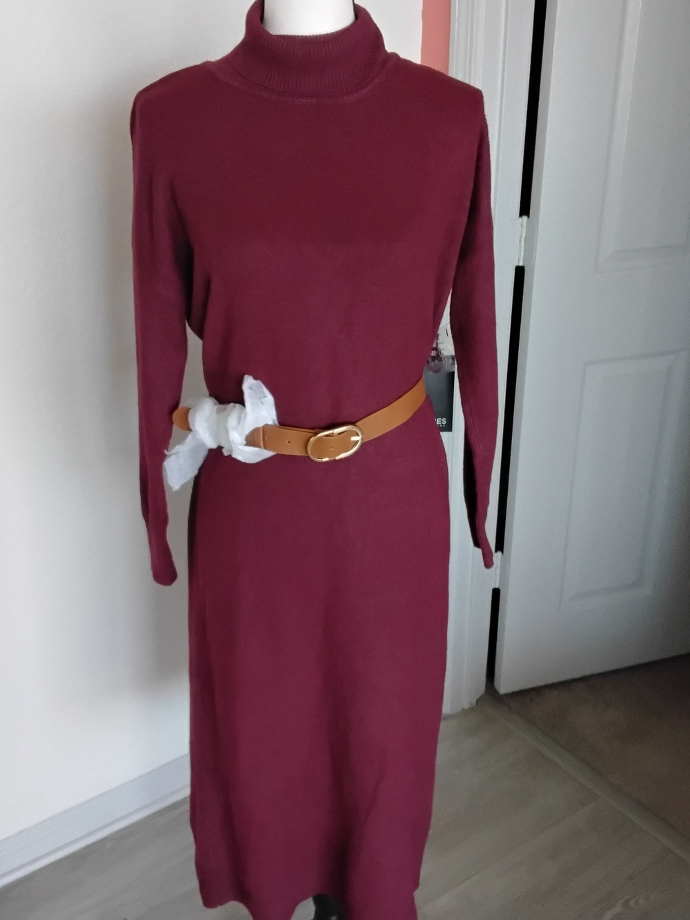 Jones New York Burgundy Turtleneck Midi Sweater Dress